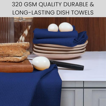 Waffle Kitchen Towels Large 16x26 inch 100% Cotton Set of 4 - Soft Absorbent Washable Tea Towel for Kitchen - Dish Cloths Quick Drying - 320 GSM Quality Dish Towel Blue - color: Blue