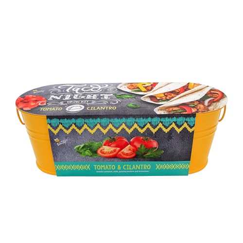 Buzzy Seeds Taco Night Grow Kit - Metal Windowsill Planter - Complete Indoor Gardening Kit with Seeds, Coconut Husk Growing Medium & Genuine Pots - 100% Grow Guarantee - color: Taco Night