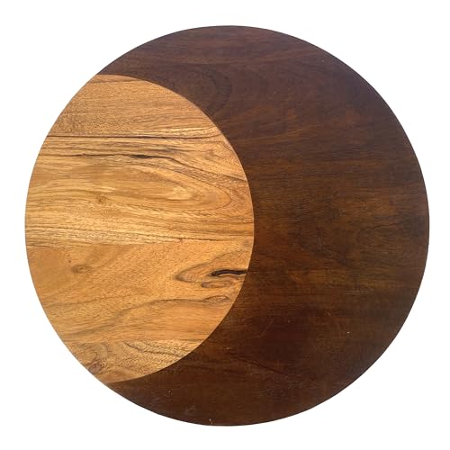 Bloomingville Round Two-Tone Wood Cheese and Cutting Board, Natural and Walnut - size: 11.8"L x 11.8"W