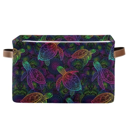 Rectangular Storage Basket Neon Animal Turtle Tortoise Organizer Bin Shelf Baskets For Clothes For Home Office Dorm - color: Turtle