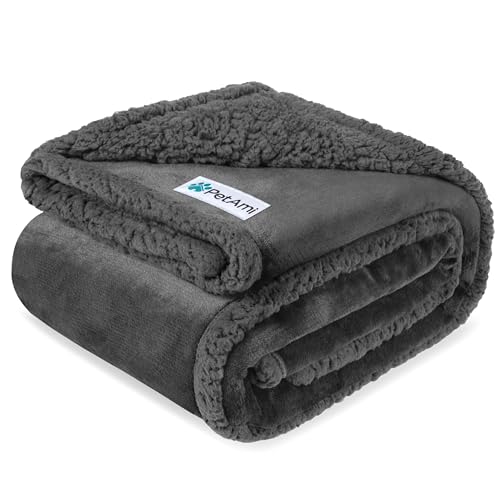 PetAmi Waterproof Dog Blanket for Small Dog Puppy Cat, 29x40, Dark Grey | 460 GSM Sherpa Fleece Reversible, Pee Proof Pet Blanket, Furniture Protector Cover for Couch Sofa Kennel, Washable - color: Gray/Gray Sherpa, size: Medium 29 X 40 Inches