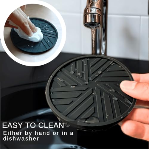 Silicone Coasters Set of 6, Groove Patterns & Gold Holder - Coffee Table and Kitchen Decor (Dark Grey) - color: Dark Grey