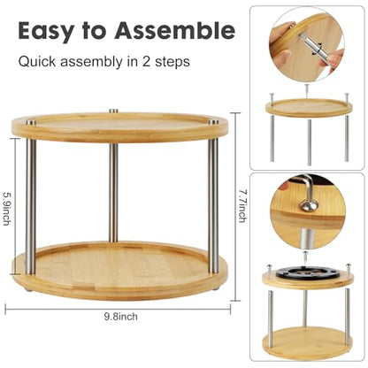 10 inch 2 Tier Lazy Susan, Rotating Spice Rack Organizer for Cabinet | Turntable Organizer for Kitchen, Pantry, Countertop, Bathroom, Vanity, Cabinet, Spining Spice Storage