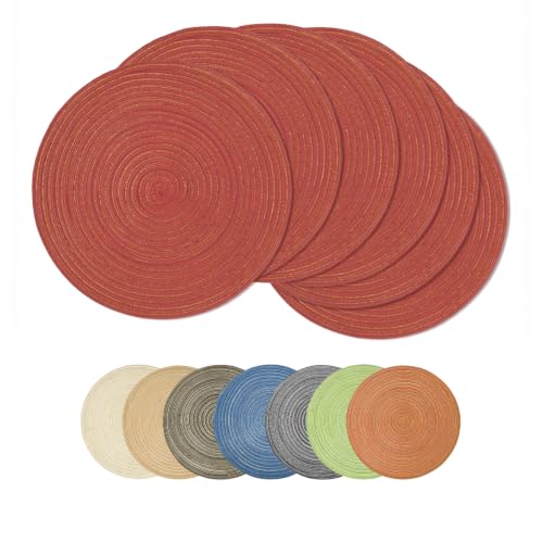 Artoid Mode Red Cotton Polyester Braided Placemats Set of 6, 14 Inch Washable Non-Slip Woven Round Table Mats for Party Kitchen Dining Decor - color: Red, size: 14", Round 6 Pcs