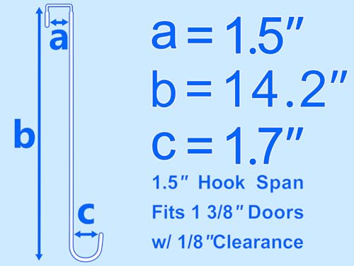 Single Extra Long Over Door Steel Hooks 4 Pack Fit 1-3/8" Door 14.2" White | Plastic Coated Rubber Feel Towel Rack Robe Coat Shoe Wreath Hanger No Damage No Scratch for Bathroom Heavy Duty Thin Top