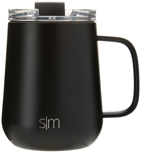Simple Modern Voyager Signature Mug | Travel Coffee Tumbler with 360° Lid and Handle | Ceramic-Lined Insulated Stainless Steel Iced Cold Brew Cup | 12oz, Midnight Black - color: - Midnight Black