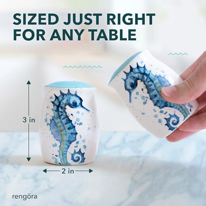 Seahorse Salt and Pepper Shakers, Ceramic Coastal Set | Playful Seahorse Design Brings Coastal Charm to Every Meal
