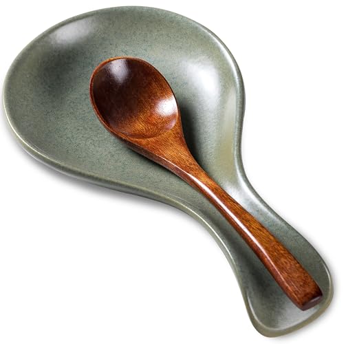Ceramic Spoon Rest for Stove Top, 8 Inches Large Spoon Holder for Kitchen Counter, Porcelain Utensil Rest, Housewarming Thankgiving Christmas Gift, Dishwasher Safe Heat-Resistant, Green(1 PC) - color: Green