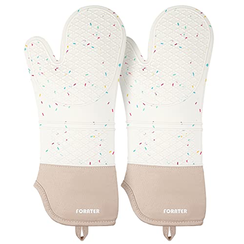 Extra Long Silicone Oven Mitts - Heat Resistant up to 500°F, 15'' Waterproof and Non-Slip Oven Gloves with Soft Quilted Liner - Perfect for BBQ, Cooking, Baking, and Grilling - 1 Pair, White - color: White, size: 15''-2pcs