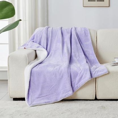 Waffle Sherpa Fleece Throw Blanket, Super Soft Fuzzy Warm, Lightweight Fluffy Reversible Plush Blanket for Bed Sofa Couch, 50 x 60 Inches Lilac - color: Lilac, size: 50x60 IN