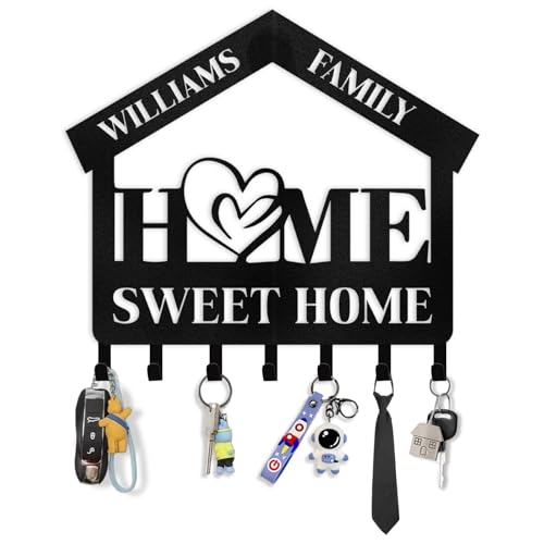Personalized Key Holder for Wall | Sweet Home Key Holder Wall Mounted | Black Metal Key Hanger Wall Decorative | Housewarming Gifts | Key Rack Organizer for Living Room, Bedroom, Entryway - color: 05 Home