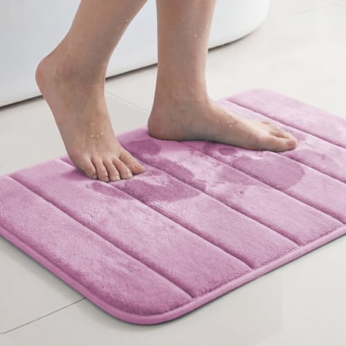 Flamingo P Memory Foam Bath Mat Rug, Soft Non Slip Absorbent Bathroom Shower Rugs, 24x17 Inches, Lilac - color: Lilac Straight Line, size: 24" X 17"