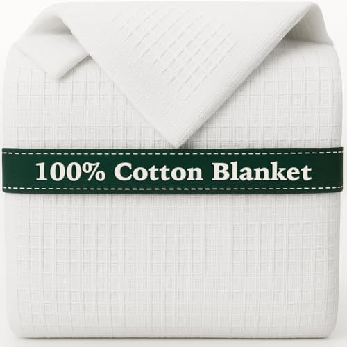 JMR 100% Cotton Waffle Blanket Queen Size - 8-Pack Lightweight Waffle Weave Throw for Bed, Sofa & Couch - Breathable All-Season Comfort for Home, Travel & Camping (White) - color: White, size: Queen (90X90) 8 Pack