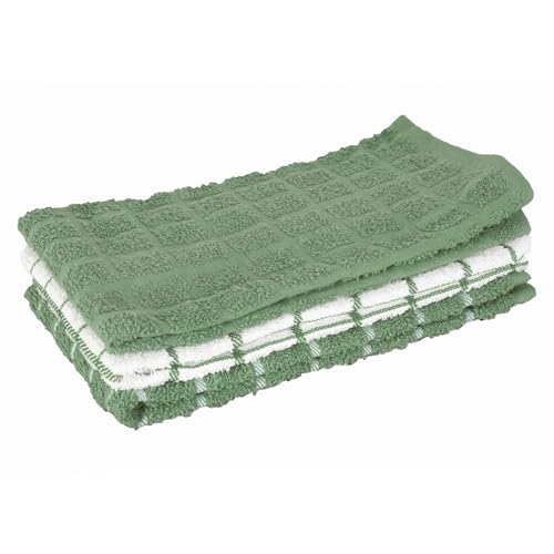 Ritz Premium 100% Cotton Terry Check Kitchen Dish Towels - Highly Absorbent, Super Soft, Long-Lasting, 25"x15", 3-Pack, Juniper - color: Juniper, size: 3-Pack - Kitchen Towel
