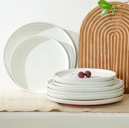 Ceramic Salad Plates Set, 8 Inch, Set of 4, Elegant White | Stoneware, Dishwasher & Microwave Safe, Small Dinner Plates, For Cake, Fruits, Waffle, Pasta, Salad - color: White, size: Salad Plates Set (4PCS)