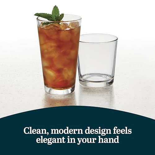 Libbey Flare Rocks, Glass Tumbler Set, Stylish Lead-Free Drinking Glasses Set of 16, Dishwasher-Safe Glass Cups Set for Daily Use and Parties - color: 04 - Flare