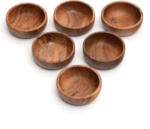 Acacia Wood Bowls: Handcrafted, Rustic, 6 Bowls of 3.75-inch, 0.25 liters Capacity Each - size: 6 Bowls of 3.75-Inch (0.25 Liters)