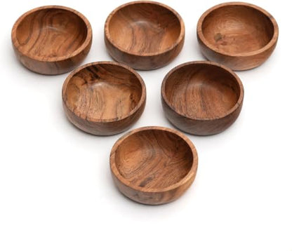 Acacia Wood Bowls: Handcrafted, Rustic, 6 Bowls of 3.75-inch, 0.25 liters Capacity Each - size: 6 Bowls of 3.75-Inch (0.25 Liters)