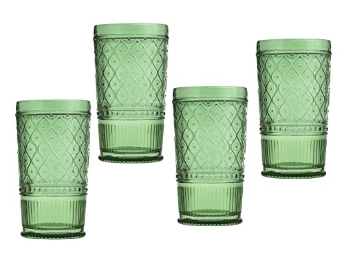 Godinger Highball Drinking Glasses, Tall Glass Cups, Vintage Decor, Water Glasses, Cocktail Glasses - Claro Collection, Large 17oz, Sage, Set of 4 - color: Sage, size: 17 fl oz