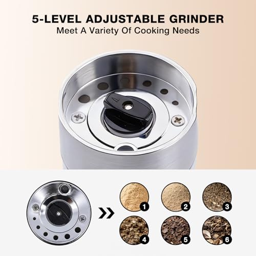 Electric Salt and Pepper Grinder Set, Rechargeable Salt and Pepper Mill | Adjustable Coarseness Easy Filling, LED Light, 120ml Large Capacity for Kitchen, Outdoors, Christmas Gift