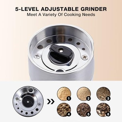 Electric Salt and Pepper Grinder Set, Rechargeable Salt and Pepper Mill | Adjustable Coarseness Easy Filling, LED Light, 120ml Large Capacity for Kitchen, Outdoors, Christmas Gift