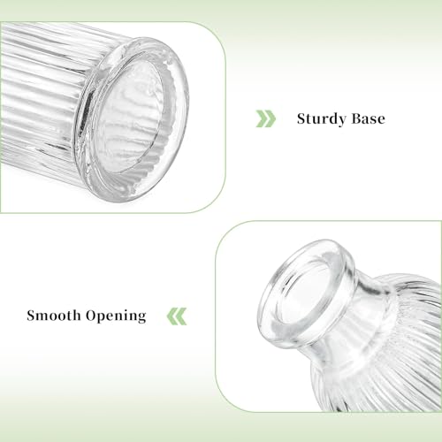 Glasseam Glass Bud Vases for Centerpieces: 12 Pcs Ribbed Small Flower Vases | Clear, Mini 3.7", Cute Table Centerpieces, Wedding Party, Baby Shower, Bridal Florist, Mini Home Decor, Living Room, Kitchen