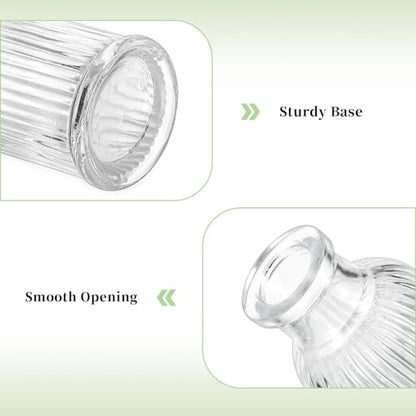 Glasseam Glass Bud Vases for Centerpieces: 12 Pcs Ribbed Small Flower Vases | Clear, Mini 3.7", Cute Table Centerpieces, Wedding Party, Baby Shower, Bridal Florist, Mini Home Decor, Living Room, Kitchen