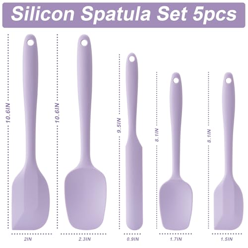 Silicone Spatula Set,5 Piece Food Grade Rubber Spatulas,Lavender | Spatulas Silicone Heat Resistant for Baking,Cooking,and Mixing High Heat Resistant Non Stick Dishwasher Safe BPA-Free - color: Lavender