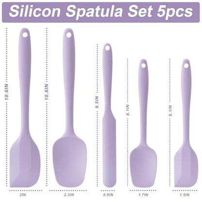 Silicone Spatula Set,5 Piece Food Grade Rubber Spatulas,Lavender | Spatulas Silicone Heat Resistant for Baking,Cooking,and Mixing High Heat Resistant Non Stick Dishwasher Safe BPA-Free - color: Lavender