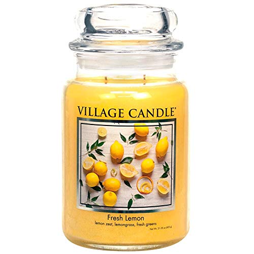 Village Candle Fresh Lemon Large Apothecary Jar, Scented Candle, Yellow, 21.25 oz. - size: Large Jar 21.25 oz
