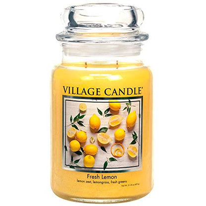 Village Candle Fresh Lemon Large Apothecary Jar, Scented Candle, Yellow, 21.25 oz. - size: Large Jar 21.25 oz