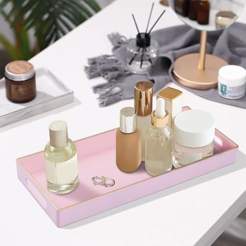 Pink Bathroom Tray, Rectangular Toilet Tank Trays with Handles | Narrow Countertop Trays, Long Toilet Tank Trays, Perfume Organizer Trays for Dresser, Kitchen Counter, 13.8" x 6" x 1.57" - color: Pink