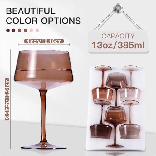 JOVGANK Amber Coupe Glasses Set of 6, Hand Blown Brown Martini Glasses 13Oz, Champagne & Cocktail Luxury Coupe Glasses, Bar Manhattan Glass, Mother's Day Gift for Espresso Martini Glass - color: Classic-Venus