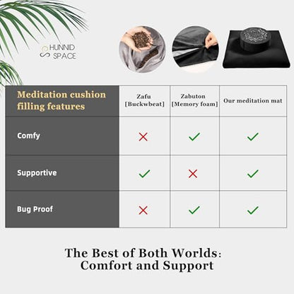 Meditation Cushion Set Zafu & Zabuton – Buckwheat Hull & Memory Foam, Adjustable Floor Pillow for Yoga, Meditation & Sitting, Removable Velvet Cover (Classic Black) - color: Classic Black