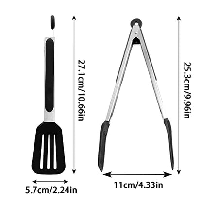 Cooking Tong 9 inches Stainless Steel Kitchen Silicone Serving Tong | Heat Resistant Meat Turner Spatula Tongs Fish Tongs for Grilling Steak Salad Pasta Buffet Serving (Black) - color: Black, size: 9 inch