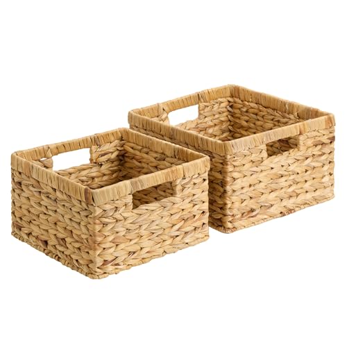 StorageWorks Wicker Baskets for Storage, Wicker Storage Baskets, 2-Pack | Water Hyacinth Storage Baskets for Organizing,Wicker Storage Baskets for Shelves,Decorative Baskets,Woven Baskets for Storage - color: Natural (Water Hyacinth), size: 11½"L x 11½"W
