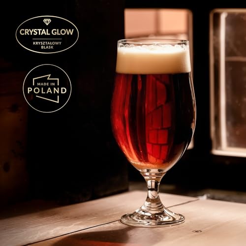 KROSNO Beer Glasses Set of 6, 16.9 oz, Harmony Collection | Drinking Glasses, IPA, Pilsner, Ale, Drinking Set, Lead-Free Crystal, Beer Stein, Dishwasher Safe - style: Beer 16.9 oz (Set of 6)