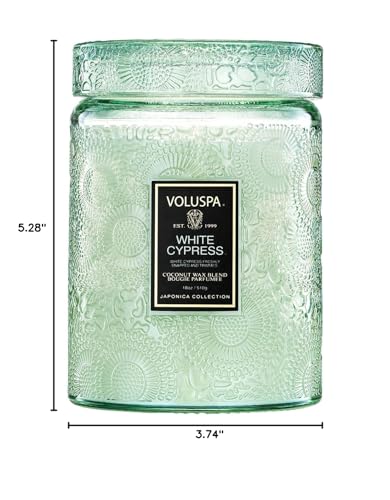 Voluspa White Cypress,Large Candle Jar,18 Ounce,100 Hour Burn Time, & Coconut Wax for Clean Burning,Handcrafted in the USA - color: 17 - White Cypress