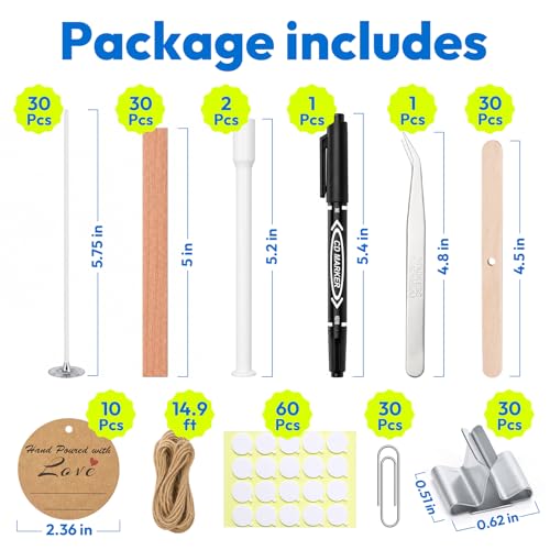 225Pcs Candle Making Kit, 6in Cotton & 5in Wood Wicks | Wick Holders, Candle Stickers, Tweezers, Pen, Use For Homemade Candles, DIY Crafts, & Gifts. - size: 6IN-60pcs