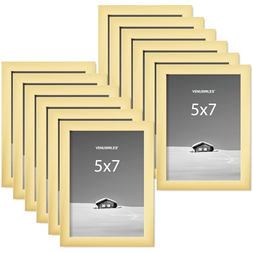 5x7 inch Picture Frame, 5x7 Photo Frames with 4x6 Removable Mat - High Definition Plexiglass - Vertical and Horizontal Display - Wall Hanging Frame - Gold, 12 Pack - color: Gold, size: 5x7, 12P