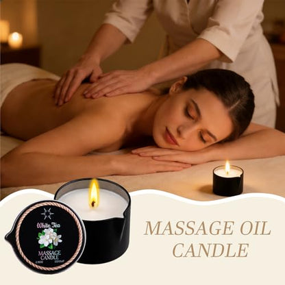 6 Pack Low Temperature Massage Oil Candle Set | Soy Wax That Melts Into Skin Nourishing Body Oil Massage Candle for Home Spa, Massage Therapy, Relaxation - Natural - 2.35 oz