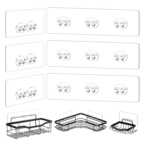 Shower Caddy Adhesive Replacement Stickers - 6 Pack No Drilling Shower Caddy Adhesive Strips, Strong Adhesive Hooks for Shower Caddy Bathroom Storage Shelves and Kitchen Racks & Soap Holder - color: Transparent-6 Pack
