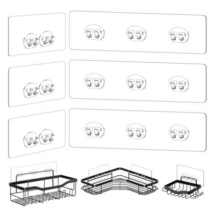 Shower Caddy Adhesive Replacement Stickers - 6 Pack No Drilling Shower Caddy Adhesive Strips, Strong Adhesive Hooks for Shower Caddy Bathroom Storage Shelves and Kitchen Racks & Soap Holder - color: Transparent-6 Pack