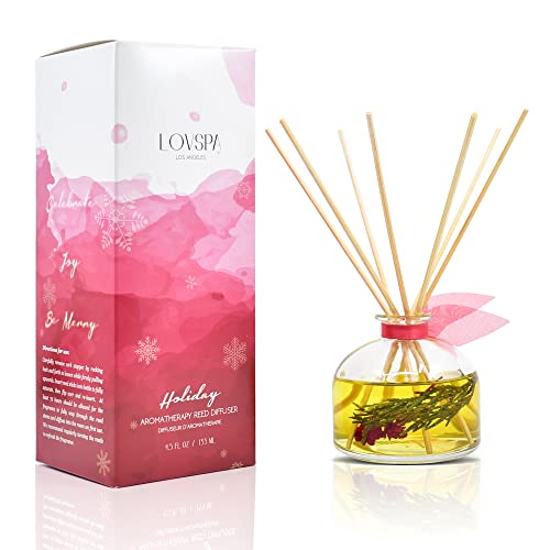 Reed Diffuser Set, Holiday Red Currant & Woods Scented Oil Diffuser with Sticks, Home Fragrance Accessories for Bathroom Shelf Decor, Aroma Diffusers for Home or Office Desk, USA Made - color: Holiday Red Currant & Woods, size: Bell/4.5 oz