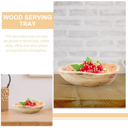 Luxshiny Wood Fruit Bowl Rustic Carved Serving Bowl for Salad Snacks and Fruit 7.95 X 7.08 X 2.36 in Decorative Tray for Dining Room Living Room Kitchen Garden Housewarming Gift