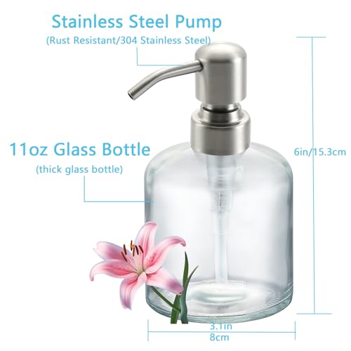Clear Glass Soap Dispenser, 11 Oz Boston Round Bottle Dispenser with Stainless Steel Pump, Refillable Kitchen & Bathroom Countertop Dish Soap Dispenser, Brushed Nickel - color: Brushed Nickel