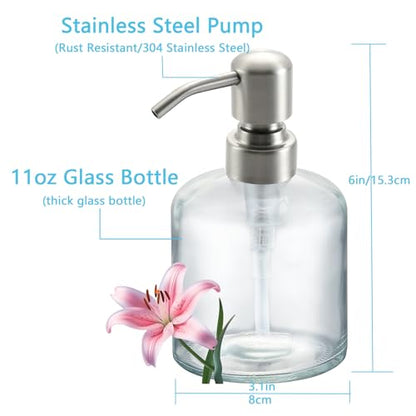 Clear Glass Soap Dispenser, 11 Oz Boston Round Bottle Dispenser with Stainless Steel Pump, Refillable Kitchen & Bathroom Countertop Dish Soap Dispenser, Brushed Nickel - color: Brushed Nickel