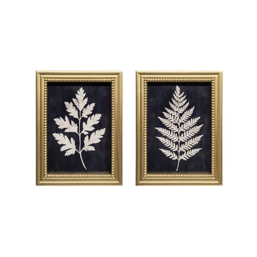 Gatheroad Gold Framed Wall Art Set of 2 - Vintage Botanical Fern Prints, Black Canvas Paintings Wall Decor, Rustic Plant Pictures Framed Art for Living Room Bedroom Aesthetic, 12"x16" - color: Black Fern, size: 12X16inch