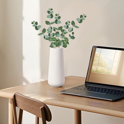 Modern Ceramic Vase, Small White Flower Vase for Table Centerpieces and Rustic Farmhouse Decoration - style: Stripes