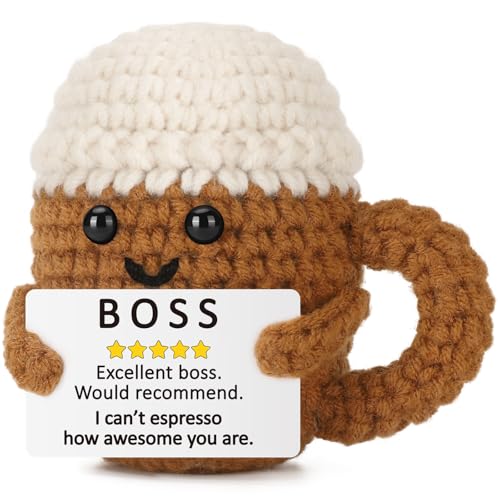Xinezaa Mini Coffee Boss Gifts for Women Men from Employee Bosses Day | Gifts for Boss Lady Leader Manager Supervisor, Funny Handmade Crochet, Birthday Appreciation Christmas Office Desk Decor - style: Boss